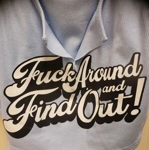 Light Blue Tote Bag with Bold Text